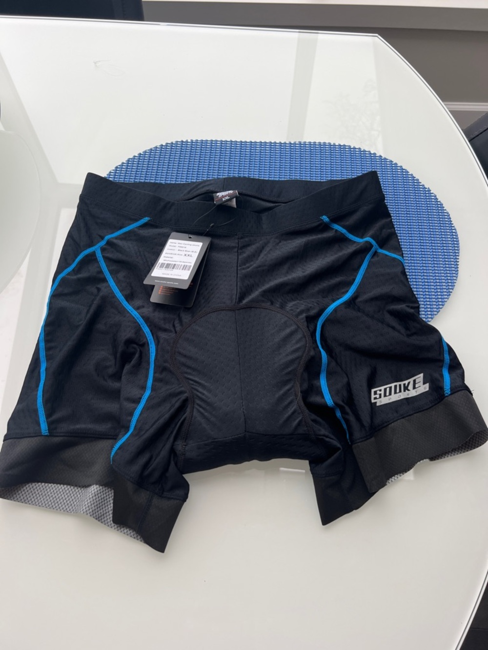 Mens Black Cycling Shorts with Blue Trim NEW
